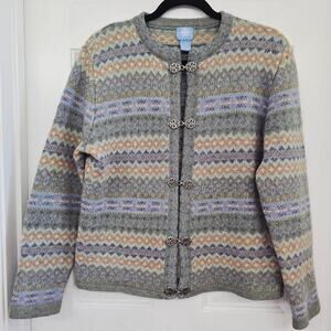 Vintage Frost Lambs Wool Cardigan Sweater M Nordic Fair Isle Hook Cottagecore